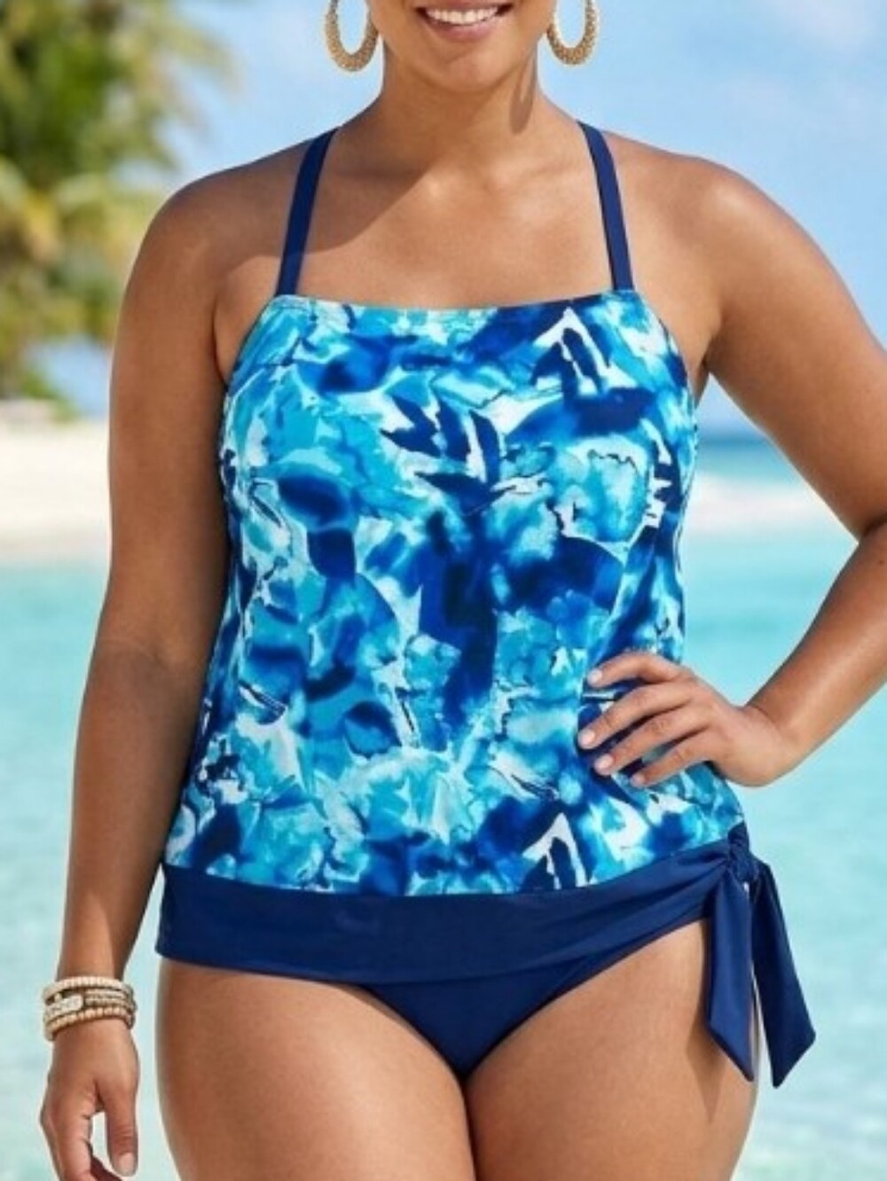 Bal Harbour Blue Abstract Halter Swim Tankini Top